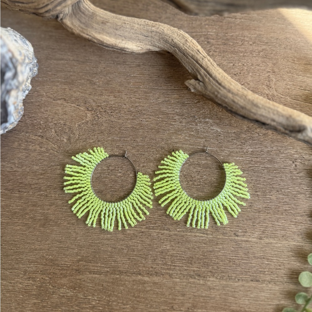 Neon Lime Fringe Hoop Earrings